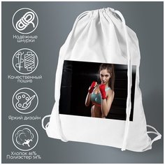 Сумка для обуви CoolPodarok Бокс Девушка боксёр Красные перчатки