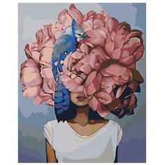 Картина по номерам, "Живопись по номерам", 48 x 60, EL009, женщина, цветы, пионы на голове, Эми Джадд, портрет