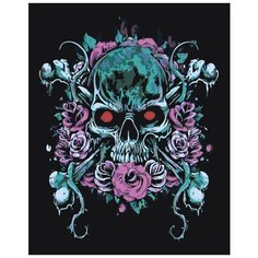 Картина по номерам, "Живопись по номерам", 60 x 75, CP13, цветы, череп, Готика, иллюстрация, татуировка, дудлинг