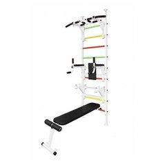 Шведская стенка Враспор с турником, брусьями, скамьей и упорами под штангу Asta66 Белая