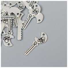 Декор для творчества металл "Ключ Череп с костями" серебро 2537M007 набор 24 шт 2,5х0,9 см Арт Узор