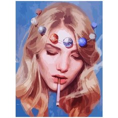 Картина по номерам на холсте красочная девушка (хиппи, планета, космос) - 7848 В 30x40