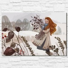 Картина по номерам на холсте новый год рождество (зима, лес, растения, девушка) - 12986 40х60 Бруталити