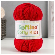Пряжа 100% акрил "Softy Kids" 90м ±5м 50 гр цвет 32 красный кардинал, 1шт Softino