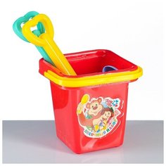 Набор для песочницы 5 предметов: ведерко, лопатка, грабли, 2 формочки, 14х14х25см, микс Noname