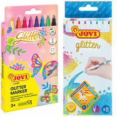 Фломастеры с блестками JOVI "Glitter", 08цв, смываемые, картон, европодвес Нет бренда