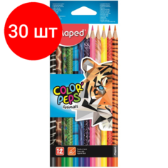 Комплект 30 наб, Карандаши цветные Maped COLORPEPS ANIMALS трехгранн, дерево,12цв/наб,832212