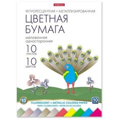 Набор для детского творчества А4, 10 листов, 10 цветов, ErichKrause, мелованной в папке, 5 металлизированной, 5 флуоресцентной + игрушка