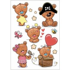 Наклейка декоративная для детской комнаты "Медвежата" коричневые / самоклеящиеся / стикеры на телефон/ наклейки на телефон / наклейки на ноутбук Woozzee