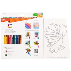 Карандаши цветные акварельные Deli EC00720 Color Emotion липа 24цв. коробка/европод. (24шт)