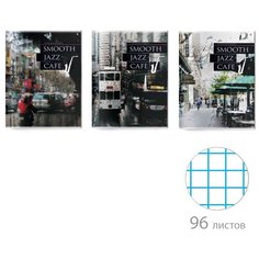 Тетрадь общая А4 96л клетка, скрепка, обл. карт. JAZZ CAFE 3диз 7-96-837 Альт