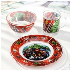 Набор детской посуды «Мстители», 3 предмета: кружка 250 мл, миска 500 мл, тарелка d=13 см Priority
