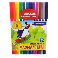 CENTROPEN Фломастеры 12 цветов "Пингвины", смываемые, вентилируемый колпачок, 7790/12ET, 7 7790 1286