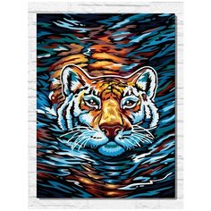 Картина по номерам на холсте Плавающий тигр (животные, большая кошка) - 9067 В 30x40