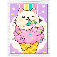 Картина по номерам на холсте мимими радужный котик (кавай, ня, еда, аниме, мороженое) - 9380 В 30x40