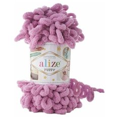 Пряжа плюшевая Alize Puffy (Ализе Пуффи) - 3 мотка 98 сухая роза для вязания руками, гипоаллергенная, большие петли (4см), 9м/100г