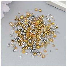 Бисер стекло 6/0 - 15/0 "Ассорти золото и серебро" d=1,5-4 мм, н-р 10гр./В упаковке шт: 1 NO Name