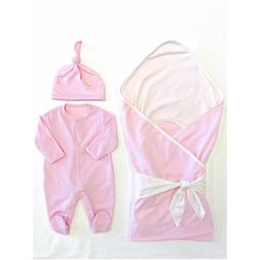 Комплект летний розовый +молочный: плед, лента, комбинезон, шапочка СуперМаМкет