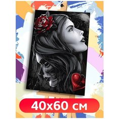 Картина по номерам Девушка в гриме (Череп, Санта Муэрте, Мексика, Цветы) - 7609 В 60x40