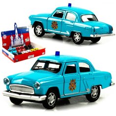 Машинка металлическая игрушка 1:32 GAZ 21 Волга: Служебная, детская, инерционная, коллекционная, свет, звук / Голубой Denco Store