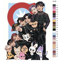 Картина по номерам W-266 "K-pop группа - Stray Kids (Стрей Кидс)" 60х80 Brushes Paints