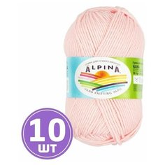 Пряжа детская для вязания крючком, спицами Alpina Альпина NANA классическая средняя, хлопок/полиамид, цвет №17 Светло-розовый, 105 м, 10 шт по 50 г