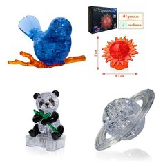 Игрушки новогодний 3д пазл комплект новогодний из 4х штук Идея подарка ребенку день рождения Птичка на ветке, Шар Солнце, Панда, Сатурн Iq Toy