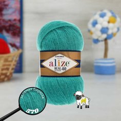 Пряжа ALIZE ANGORA REAL 40, зеленая бирюза - 570, 40% шерсть, 60% акрил, 5 мотков, 100 г, 430 м.