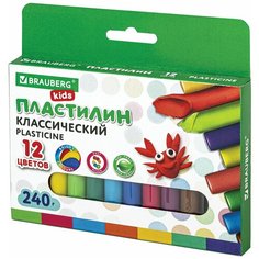 Пластилин классический для лепки (набор) для детей Brauberg Kids, 12 цветов, 240 г, 105873