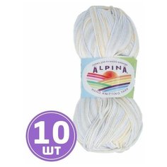 Пряжа Alpina Альпина KATRIN классическая средняя, мерсеризованный хлопок 100%, цвет №027 Белый-желтый-сиреневый, 140 м, 10 шт по 50 г