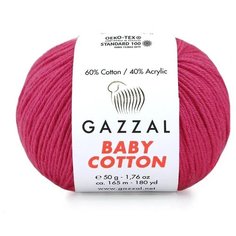 Пряжа Gazzal Baby Cotton (Газзал Беби Коттон) - 1 моток Малиновый (3415) 60% хлопок, 40% акрил 165м/50г