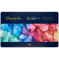 Набор акварельных карандашей Finenolo 36 цветов + кисть, в металлическом коробе-пенале