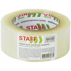 Клейкая лента 48 мм х 150 м упаковочная, прозрачная, толщина 40 микрон, STAFF EVERYDAY, 440160, комплект 6 шт.