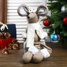 Кукла интерьерная "Мышонок в длинном колпаке и белом шарфике" микс 60х12х18 см Gold Seller