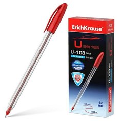 Ручка шариковая ErichKrause U-108 Classic Stick 1.0, Ultra Glide Technology, красная