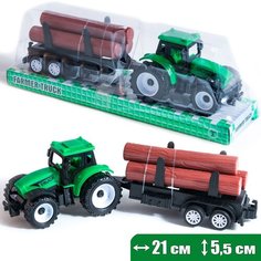 Машинка Трактор-тягач с прицепом Лесовоз зеленый Farmer Truck