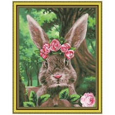 Алмазная мозаика на подрамнике 40х50 Кролик с цветами / Картина стразами