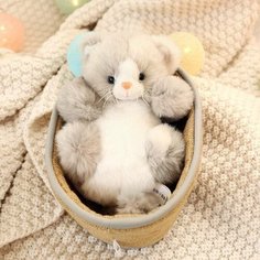 Мягкая игрушка котенок, мягкая игрушка котёнок в корзинке, мягкая игрушка кошка , серая Китай