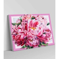 Алмазная мозаика "Цветы" "Пионы" "Раскрасим сами"