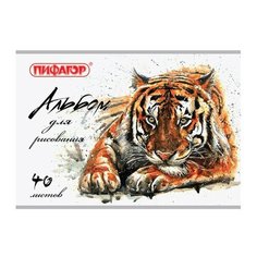Альбом для рисования А4 40 л, скоба, обложка офсет, пифагор, 205х290 мм, "Дикая природа" (1 вид), 105086