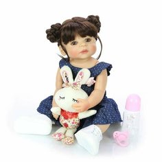 Кукла реборн силиконовая NPK Doll. Кукла - младенец Reborn 55 см. в платье в горошек.