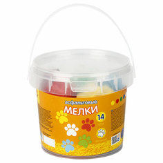 Мелки цветные для асфальта Мульти-Пульти "Лапки Енота", 14шт, 6цв, пластиковое ведро