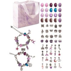 Детский подарочный набор для создания браслетов с шармами "Фиолетовый" - 66 предметов для девочек, подарок для творчества, детская бижутерия Froi