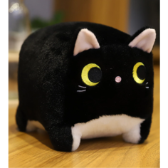 Мягкая игрушка-подушка квадратный котик, котокуб, черный, 30 см Китай
