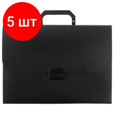 Комплект 5 шт, Портфель пластиковый STAFF А4 (330х235х36 мм), 13 отделений, индексные ярлыки, черный, 229245