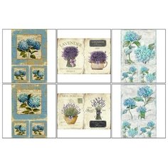Набор декупажных карт 6 шт «Лаванда и гортензии» Noname