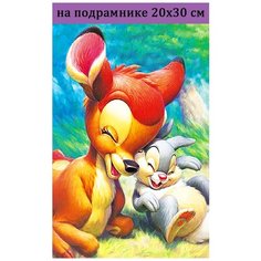 Алмазная мозаика на подрамнике 20х30 Олененок и заяц, алмазная живопись 30х20, 30*20, Наборы с круглыми стразами полная выкладка Стиль для Дома