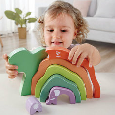 Развивающая игрушка 3 в 1 "На сафари со слонами" для малышей (пирамидка, пазл, игра-балансир) Hape