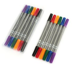 Фломастеры, 6 цветов, двусторонние, круглый наконечник 2 мм/5 мм, вентилируемый колпачок, в блистере Calligrata