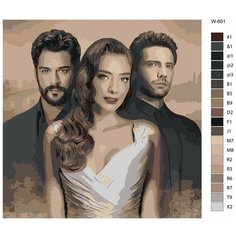 Картина по номерам W-601 "Турецкий сериал Чёрная любовь. Бурак Озчивит Кемаль Сойдере, Неслихан Атагюль Нихан Сойдере и Каан Урганджиоглу Эмир" 70х70 Brushes Paints